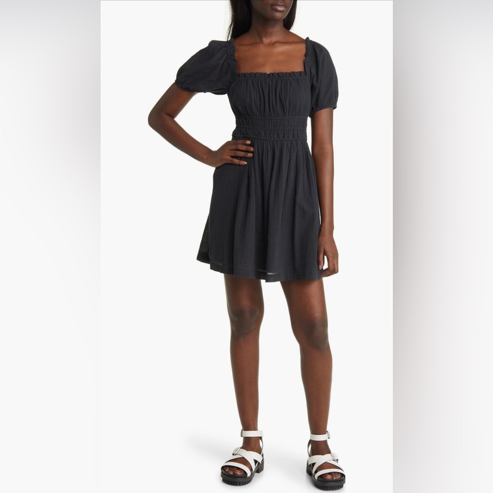 BP. Shirred Puff Sleeve Prairie Dress, Black, Size M, Like New